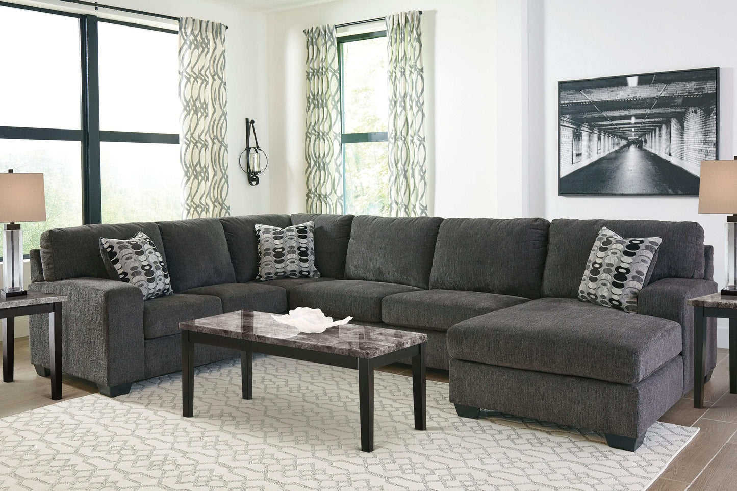 Ballinasloe Smoke 3pc Sectional w/ Chaise