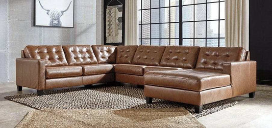 Baskove Auburn Leather Match 4pc Sectional w/ Chaise