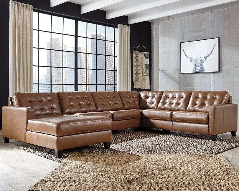 Baskove Auburn Leather Match 4pc Sectional w/ Chaise