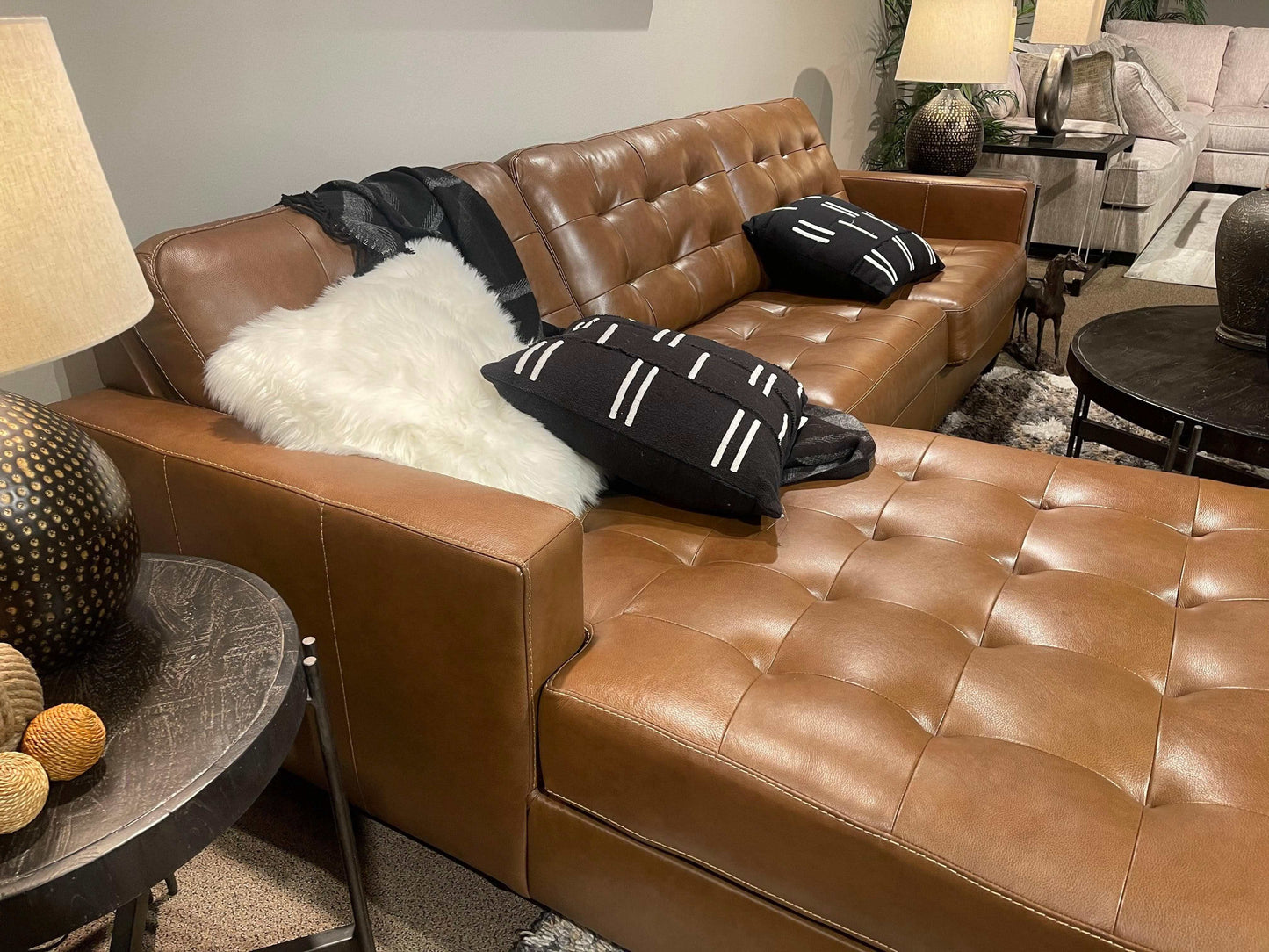 Baskove Auburn Leather Match 2pc Sectional w/ Chaise