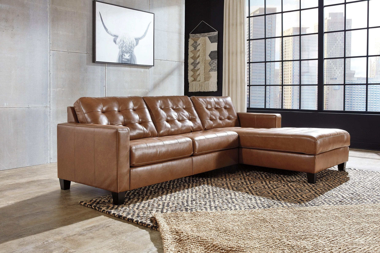 Baskove Auburn Leather Match 2pc Sectional w/ Chaise