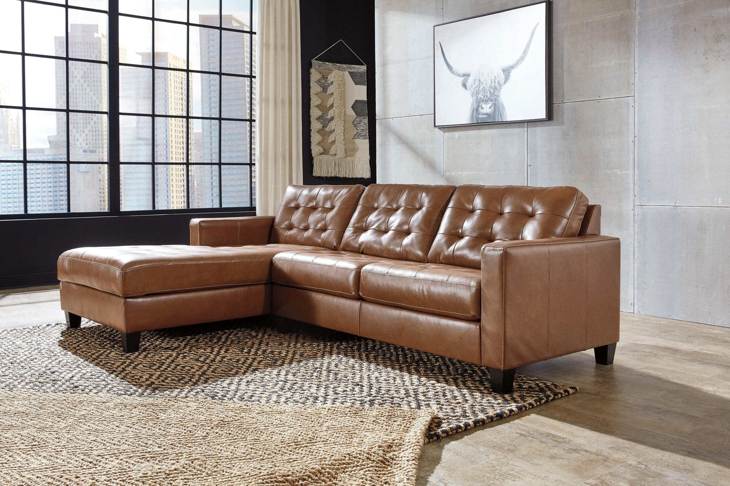 Baskove Auburn Leather Match 2pc Sectional w/ Chaise