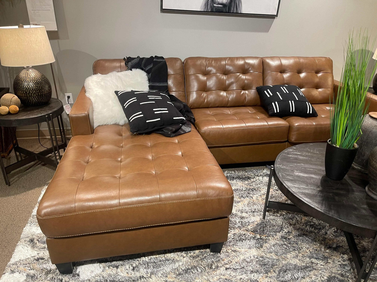 Baskove Auburn Leather Match 2pc Sectional w/ Chaise