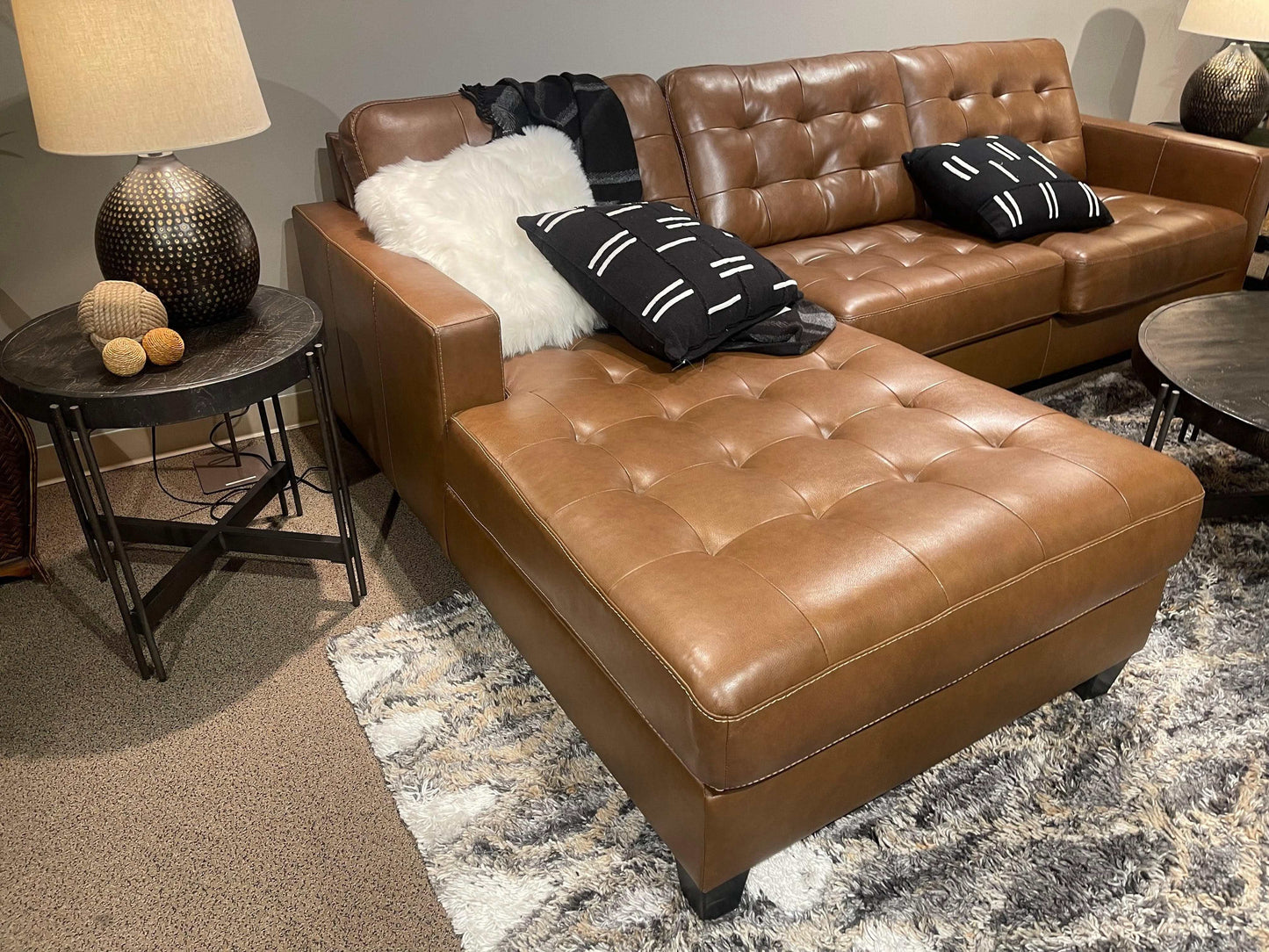 Baskove Auburn Leather Match 2pc Sectional w/ Chaise