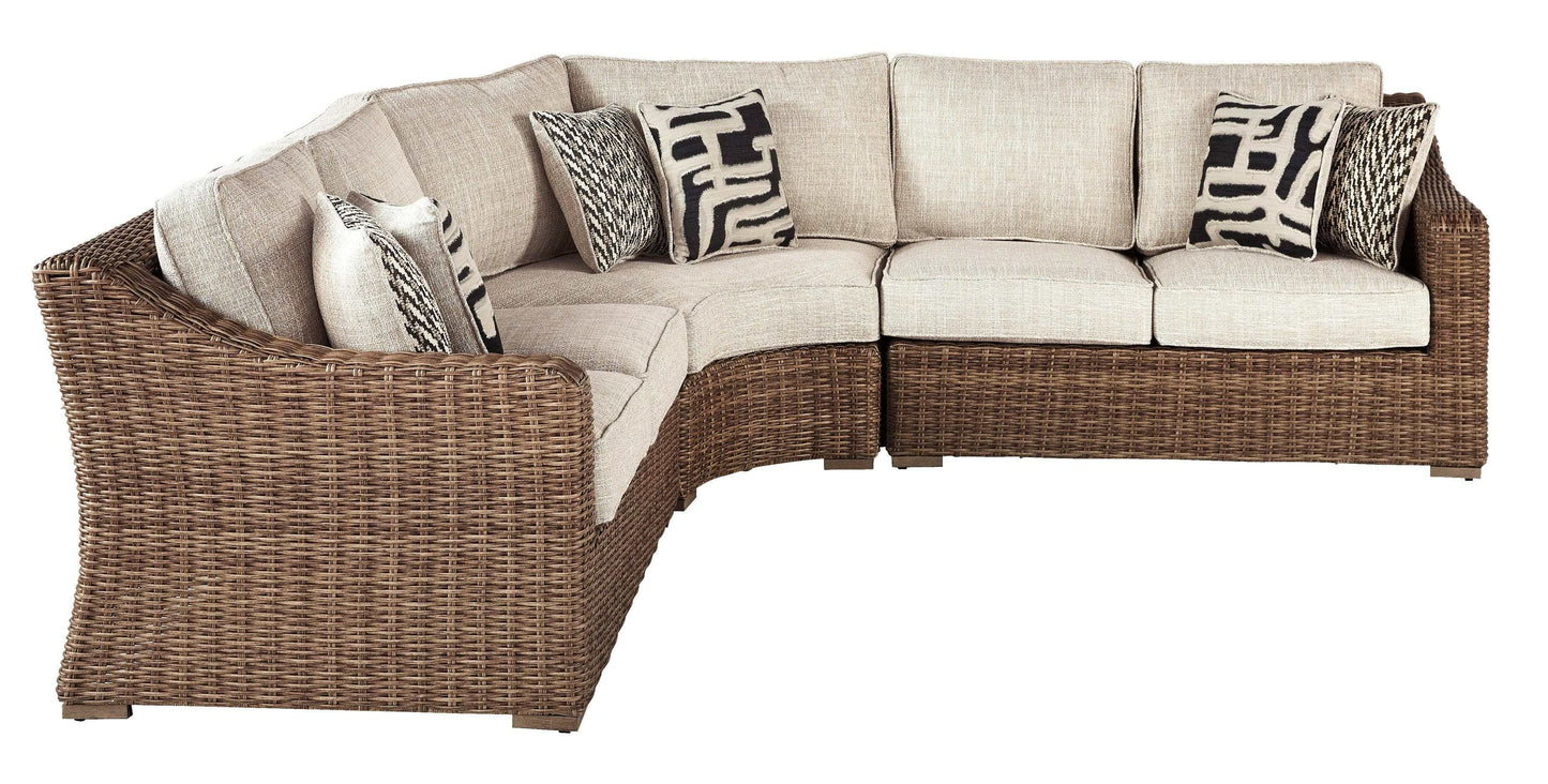 Beachcroft Beige 3pc L Shape Outdoor Sofa Set w/ Cushion