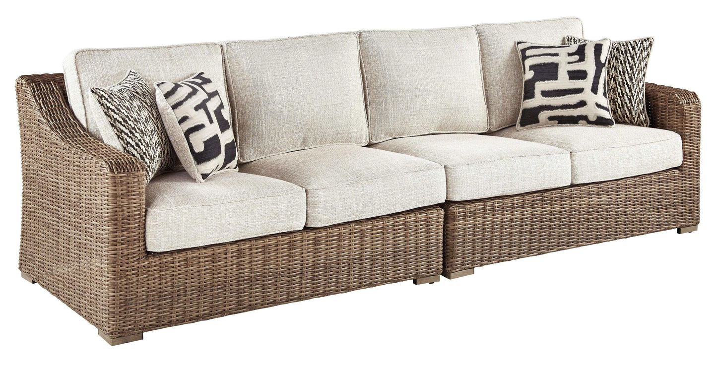 Beachcroft Beige 3pc L Shape Outdoor Sofa Set w/ Cushion