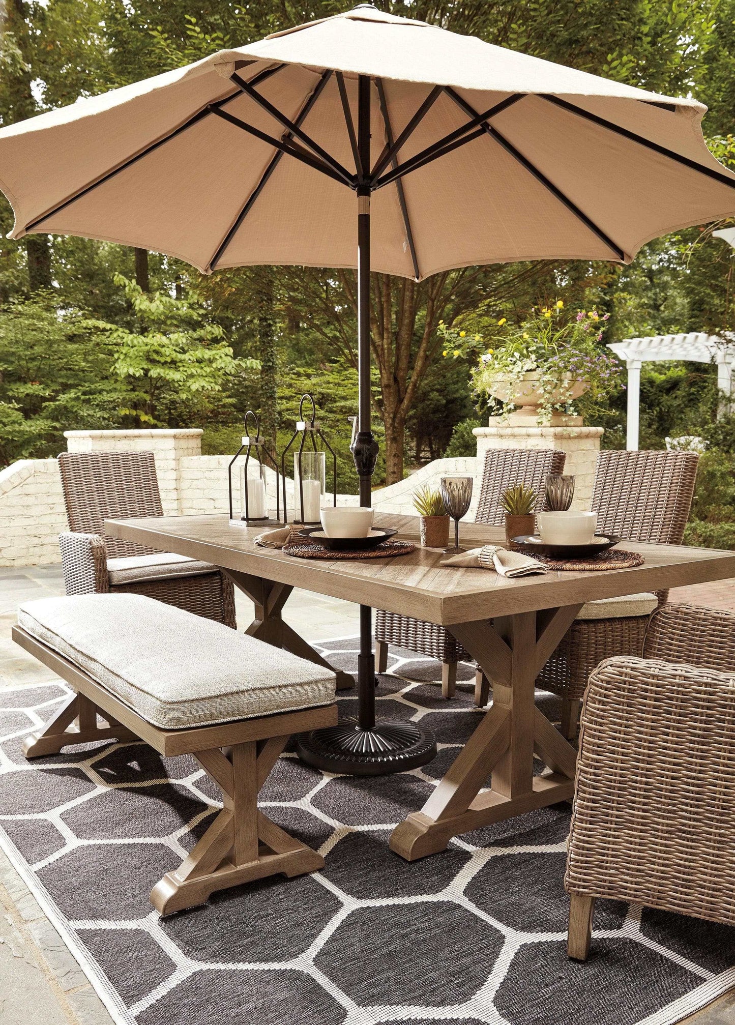 Beachcroft Beige Dining Table w/ Umbrella Option