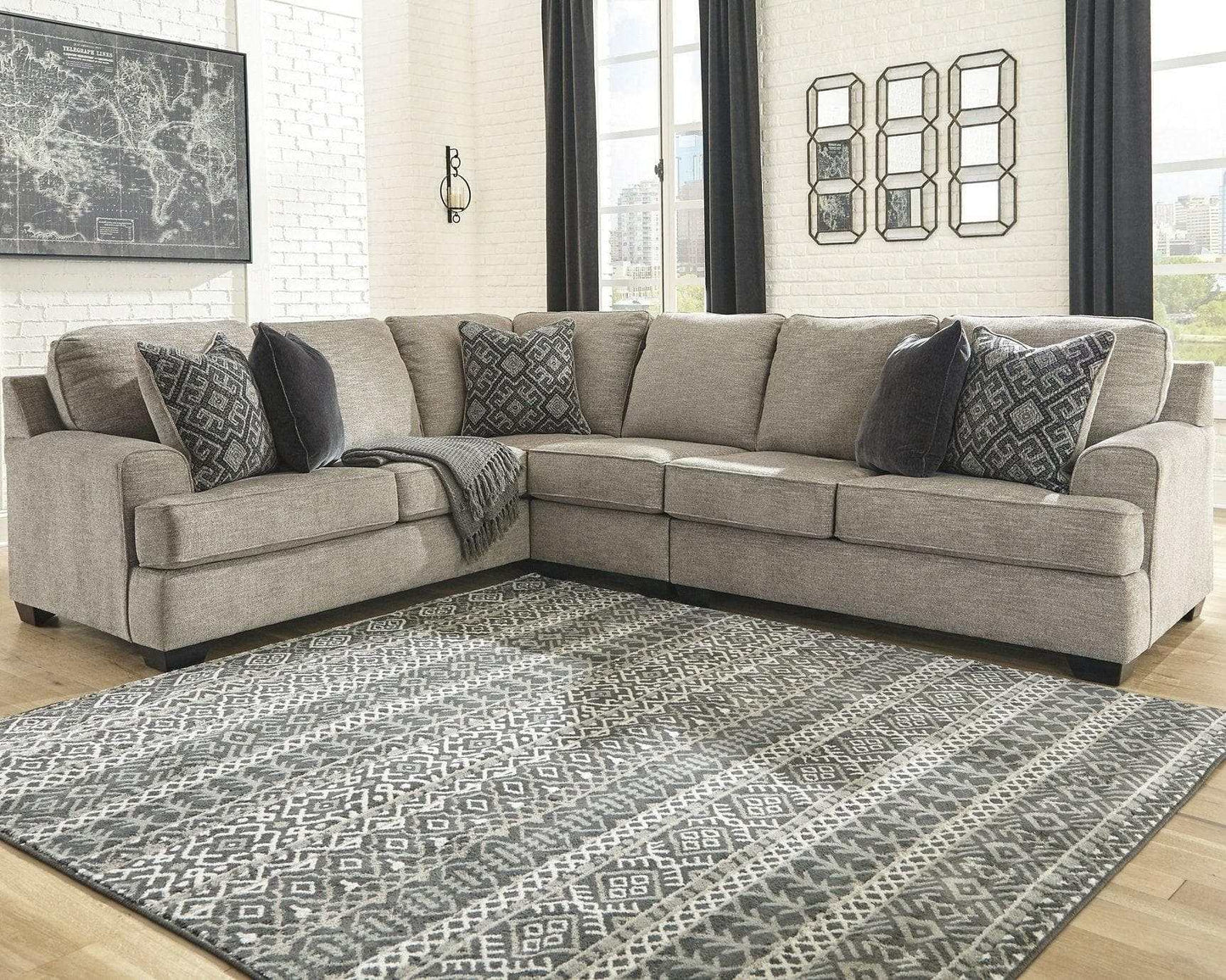 Bovarian Stone 3pc Sectional L Shape Sofa