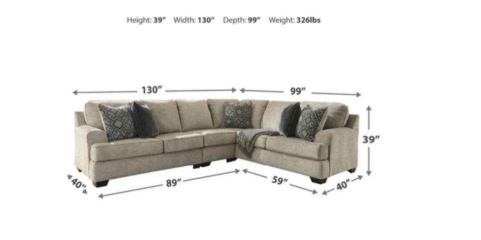 Bovarian Stone 3pc Sectional L Shape Sofa