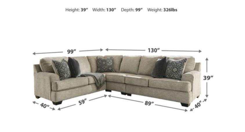 Bovarian Stone 3pc Sectional L Shape Sofa