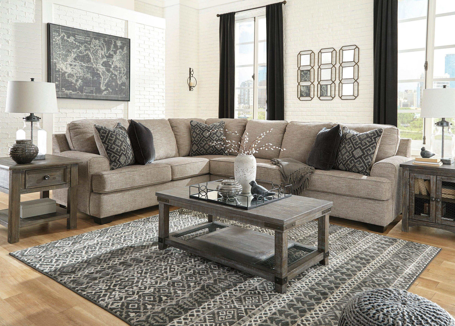 Bovarian Stone 3pc Sectional L Shape Sofa