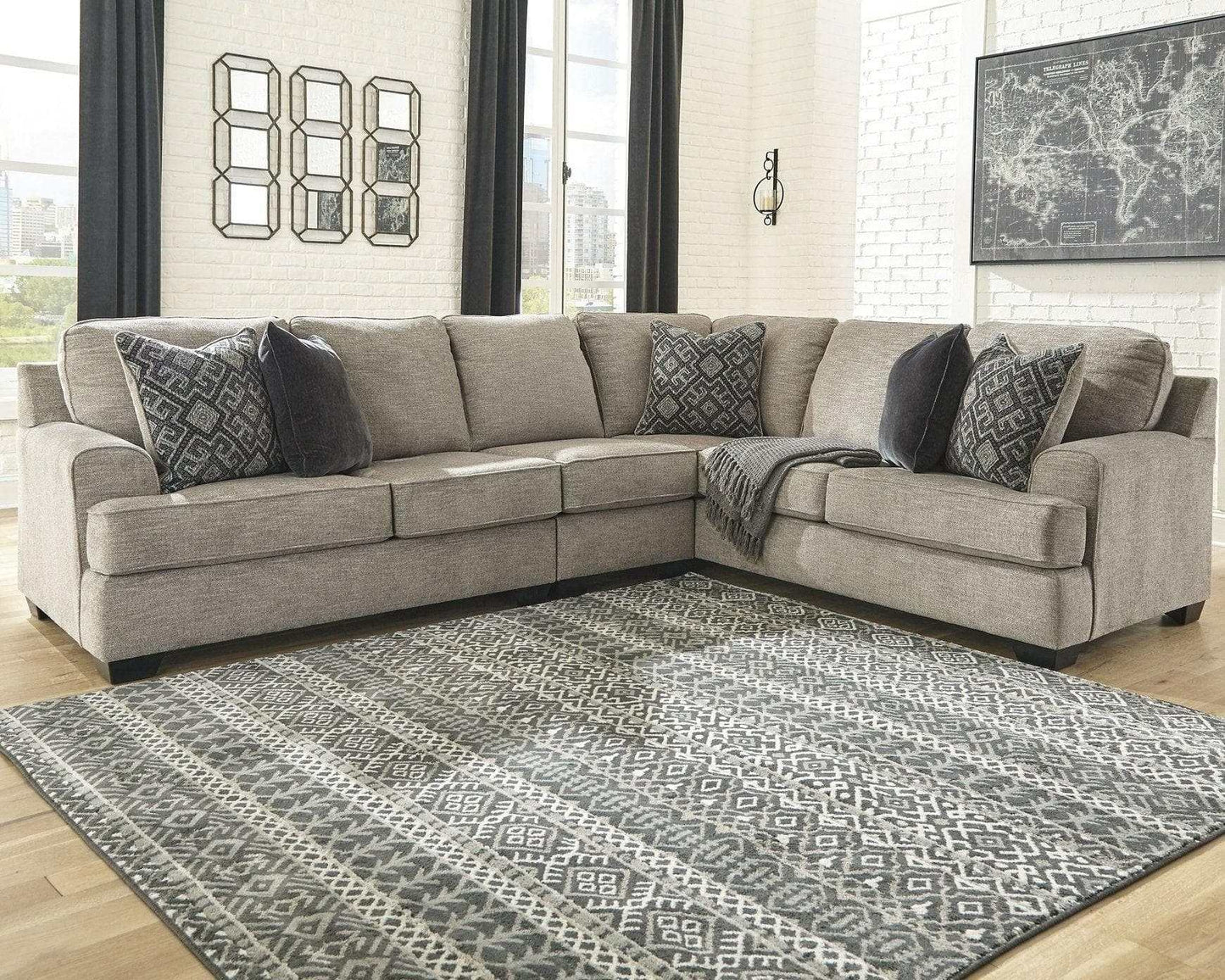 Bovarian Stone 3pc Sectional L Shape Sofa