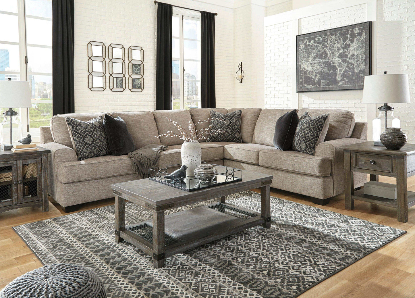 Bovarian Stone 3pc Sectional L Shape Sofa