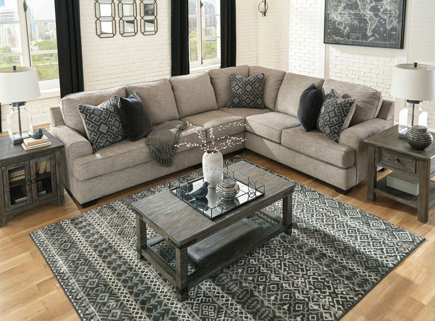 Bovarian Stone 3pc Sectional L Shape Sofa