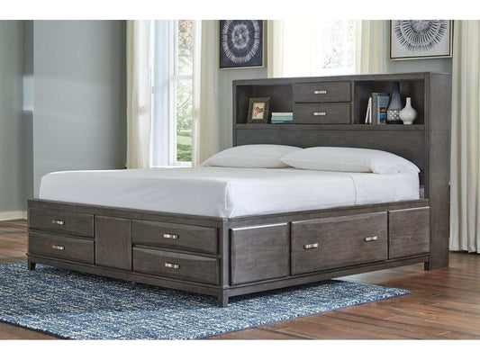 Caitbrook Gray California King Storage Bed w/ 8 Drawers