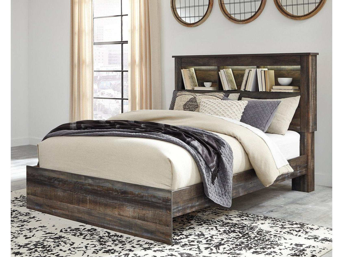 Drystan Multi Tone Queen Bed w/ Bookcase HB