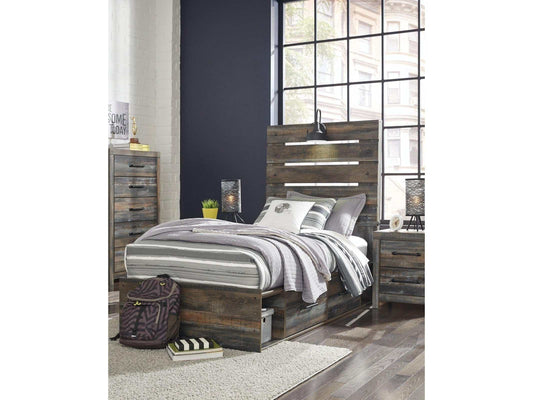 Drystan Multi Tone Twin Panel Bed w/ 2 Storage Drawers