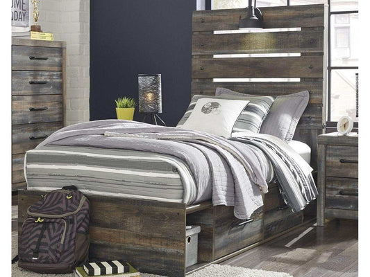 Drystan Multi Tone Twin Panel Bed w/ 4 Storage Drawers