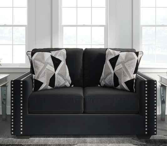 Gleston Onyx Black Velvet Stationary Loveseat