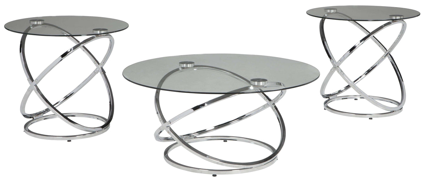 Hollynyx Chrome & Glass Coffee Table Set (3pc)