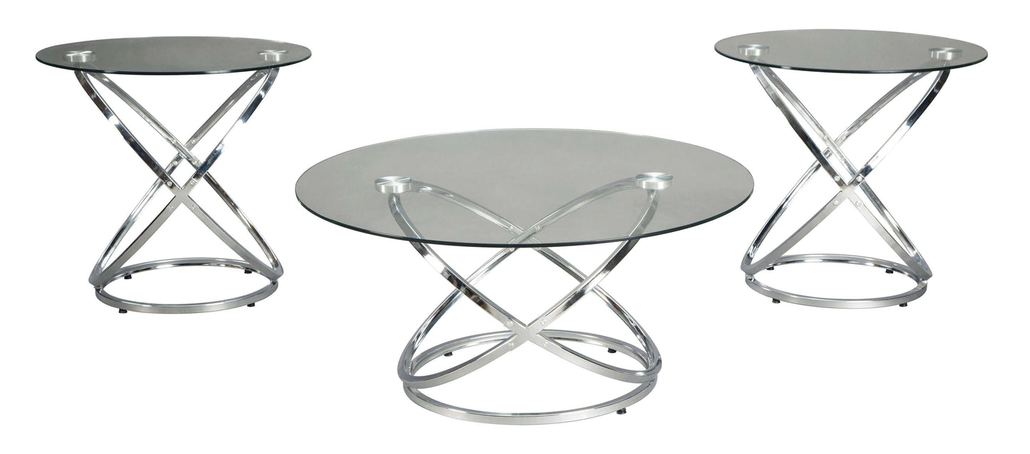 Hollynyx Chrome & Glass Coffee Table Set (3pc)