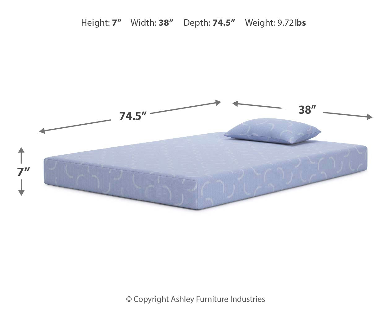 iKidz Ocean Blue Twin Mattress and Pillow- Viva Furn