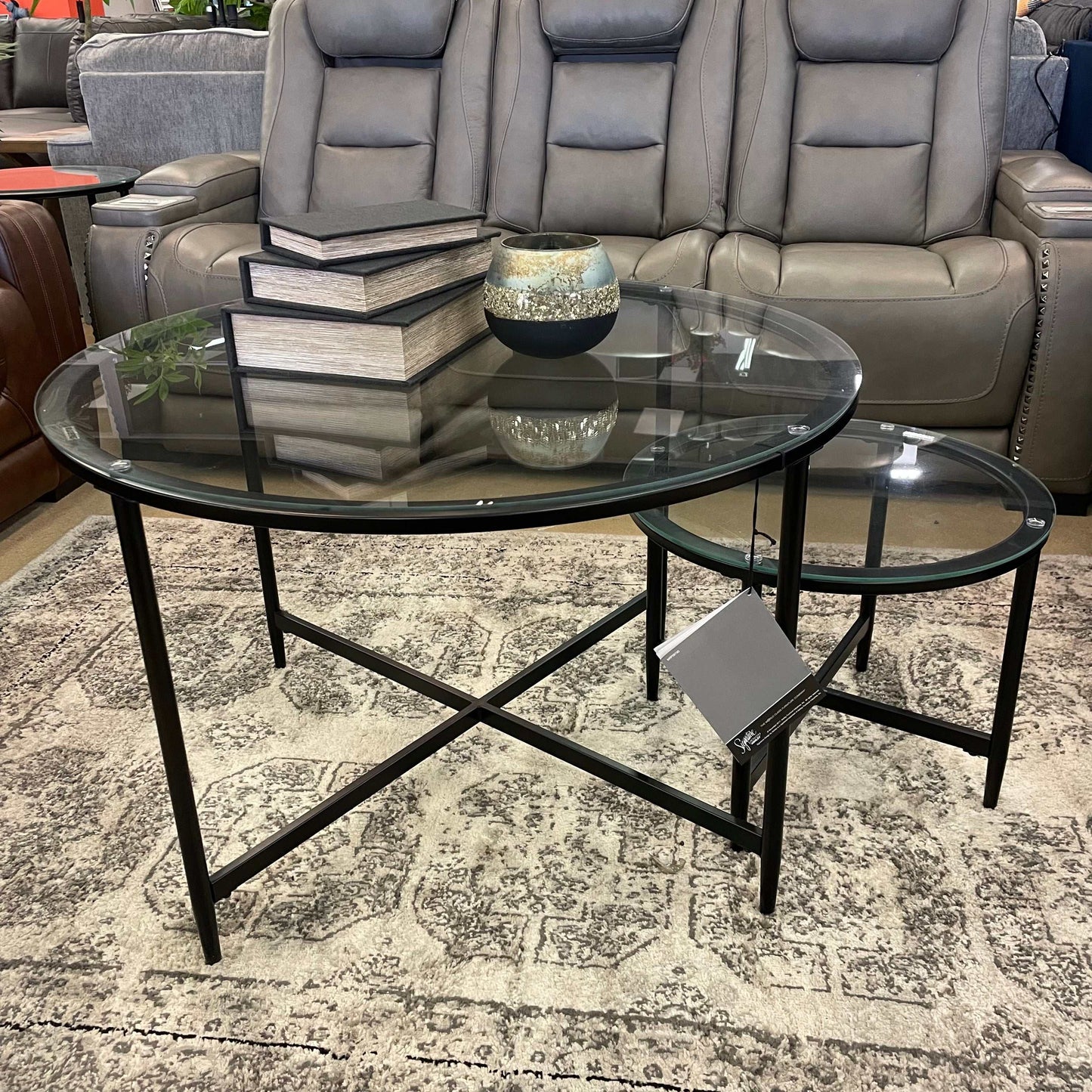 Stetzer Coffee Table 3pc Set Black Metal / Tempered Glass