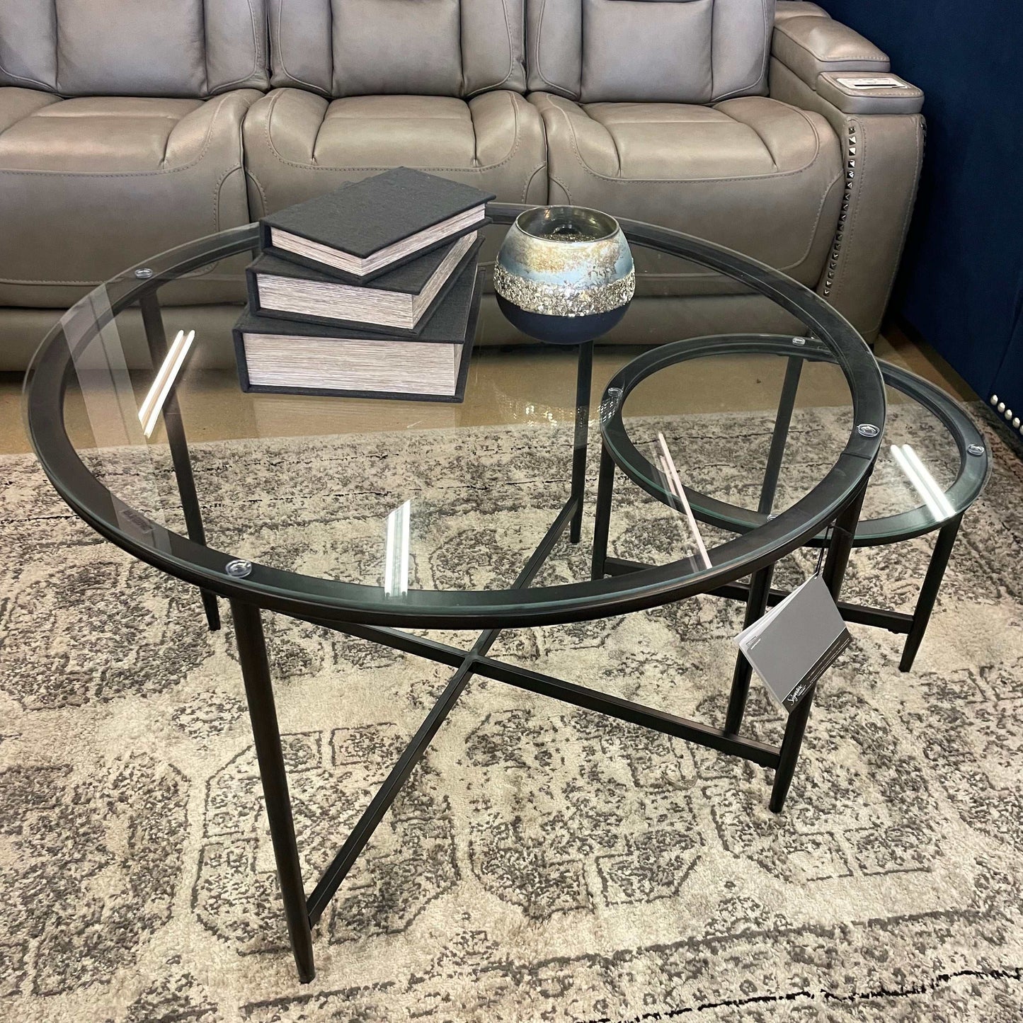 Stetzer Coffee Table 3pc Set Black Metal / Tempered Glass