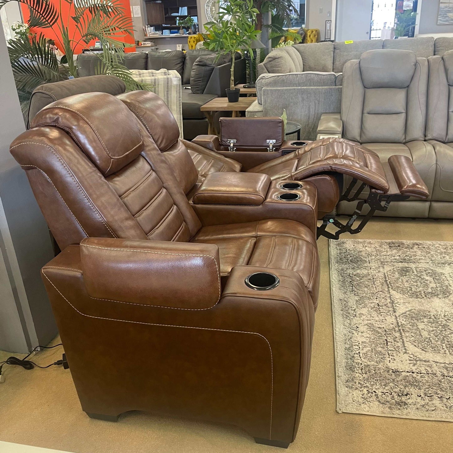 Backtrack Chocolate Power Reclining Loveseat w/ Console