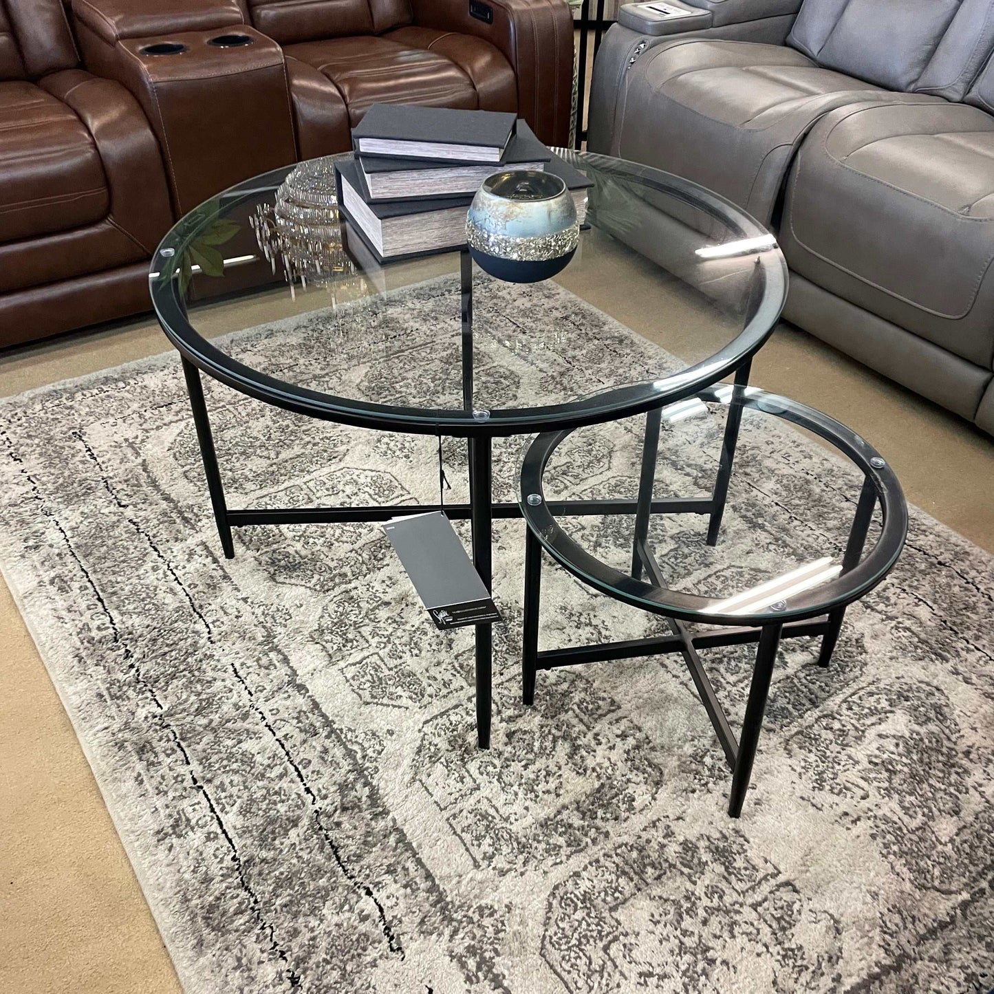 Stetzer Coffee Table 3pc Set Black Metal / Tempered Glass