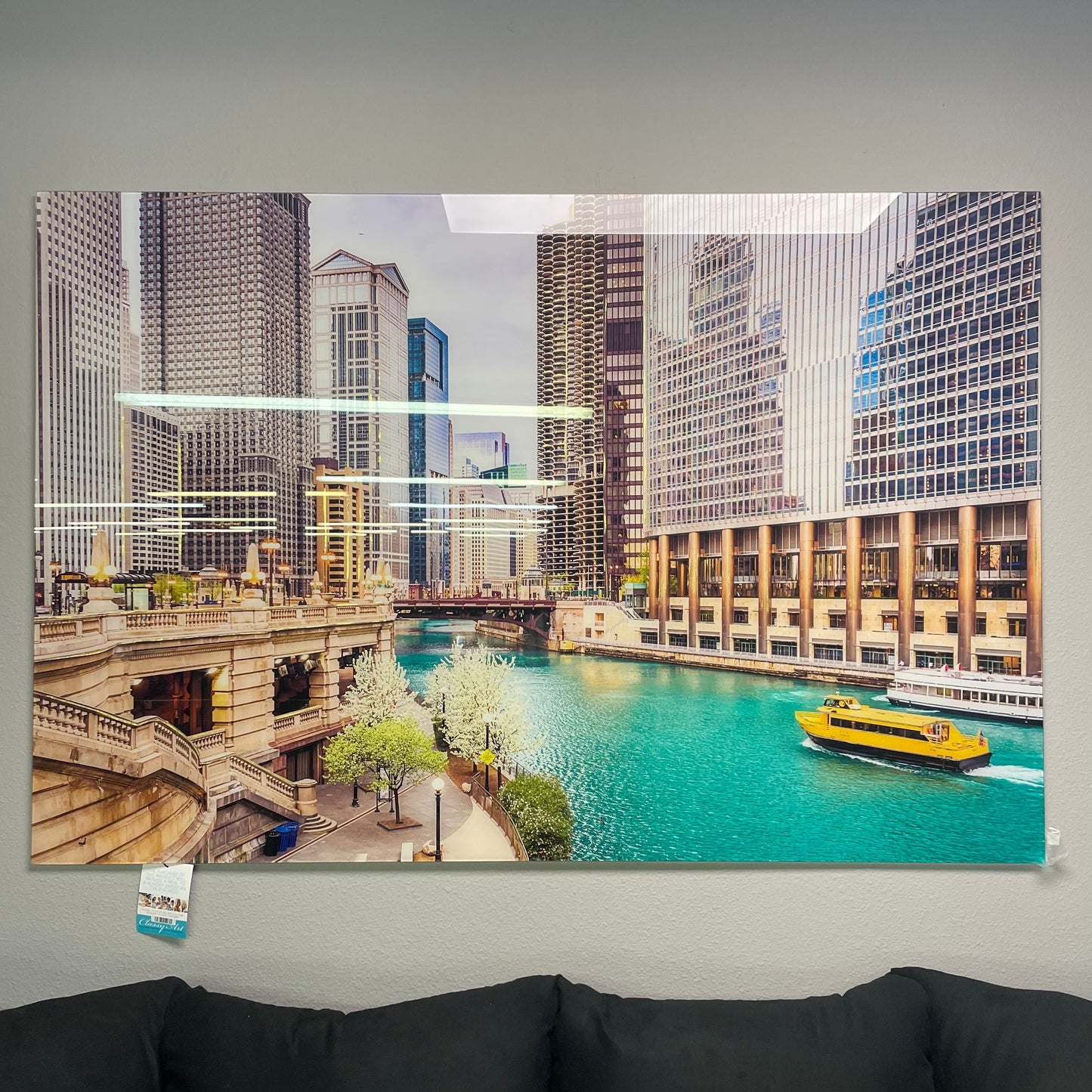 Chicago River Tempered Glass w / Foil Wall Art