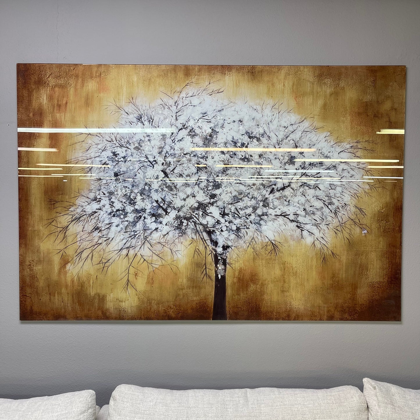 White Tree Tempered Glass w / Foil Wall Art