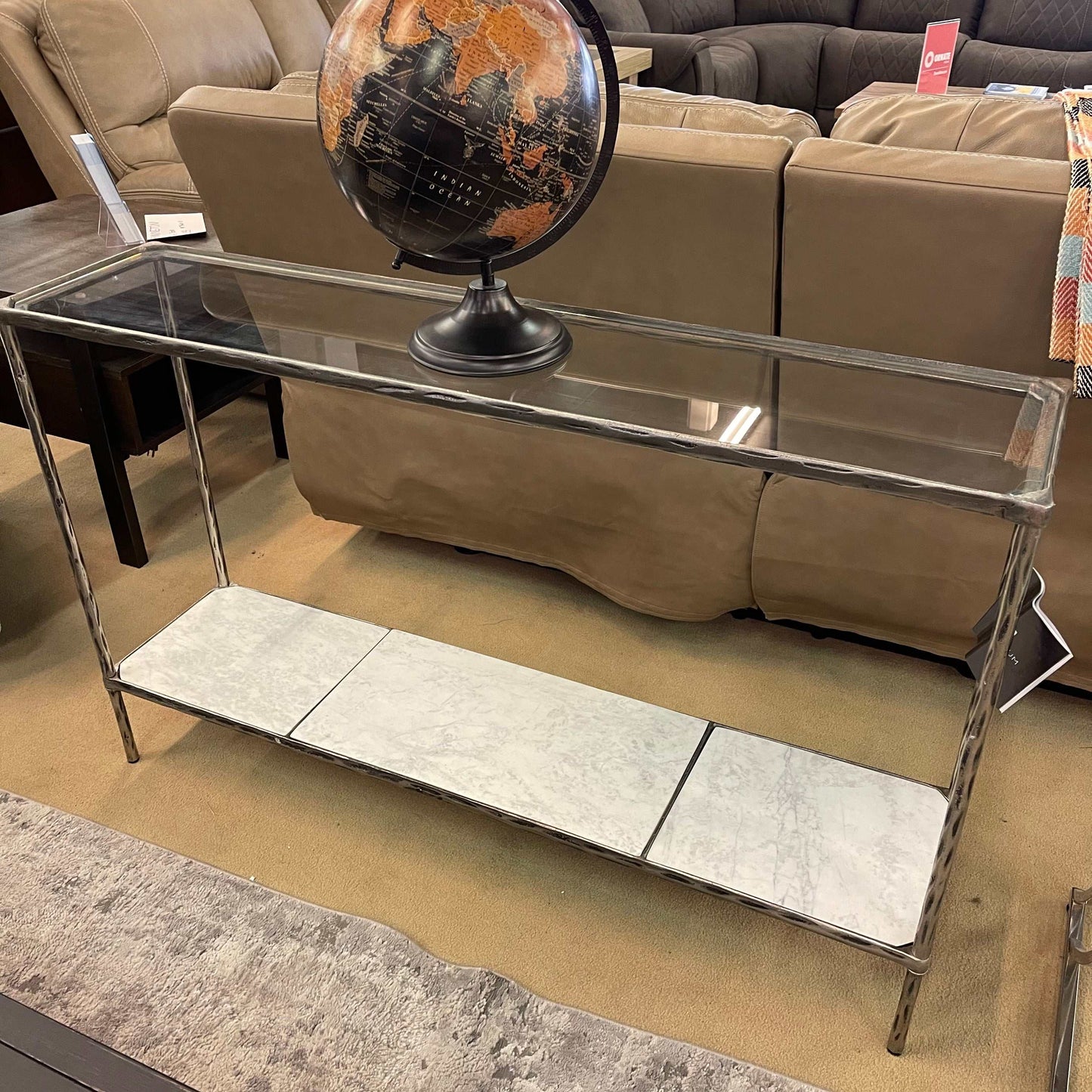 Ryandale Clear Glass & Marble Sofa Table