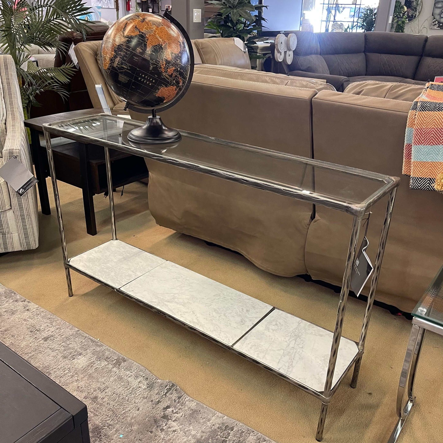 Ryandale Clear Glass & Marble Sofa Table