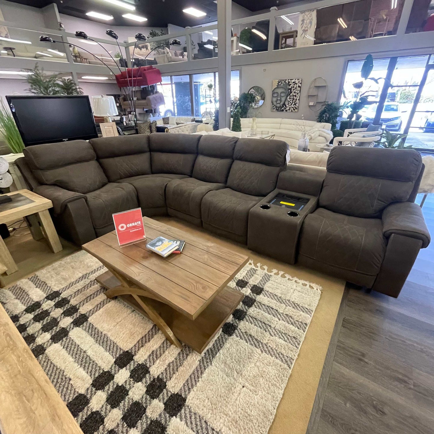 Hoopster Gunmetal 6pc Power Reclining Sectional w/ Touchscreen Console