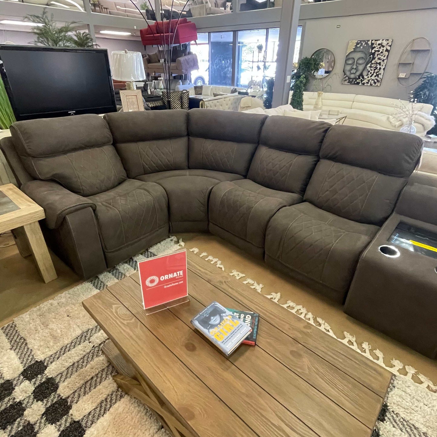Hoopster Gunmetal 6pc Power Reclining Sectional w/ Touchscreen Console