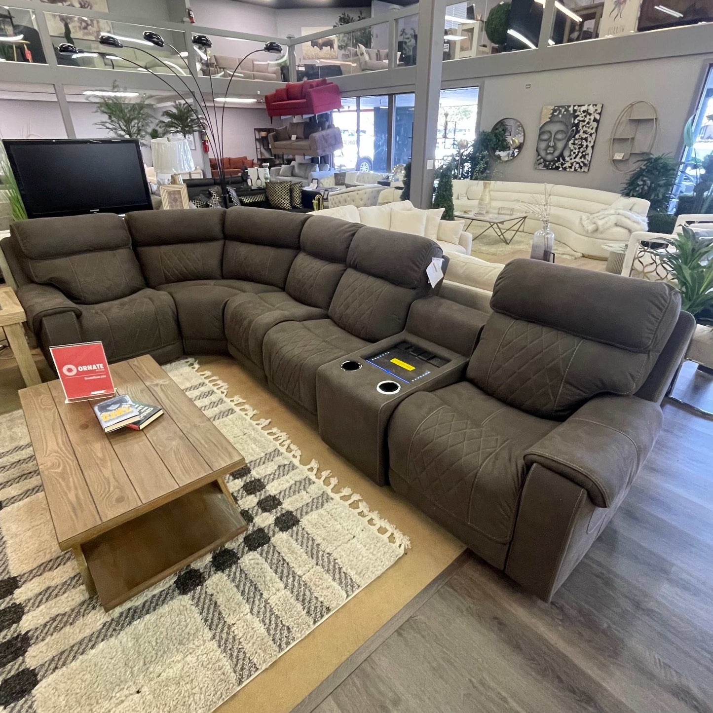 Hoopster Gunmetal 6pc Power Reclining Sectional w/ Touchscreen Console