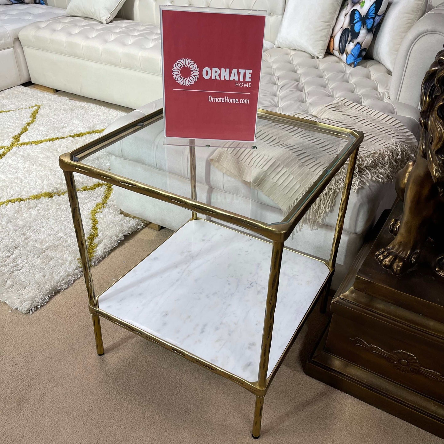 Ryandale Clear Glass & Marble End Table