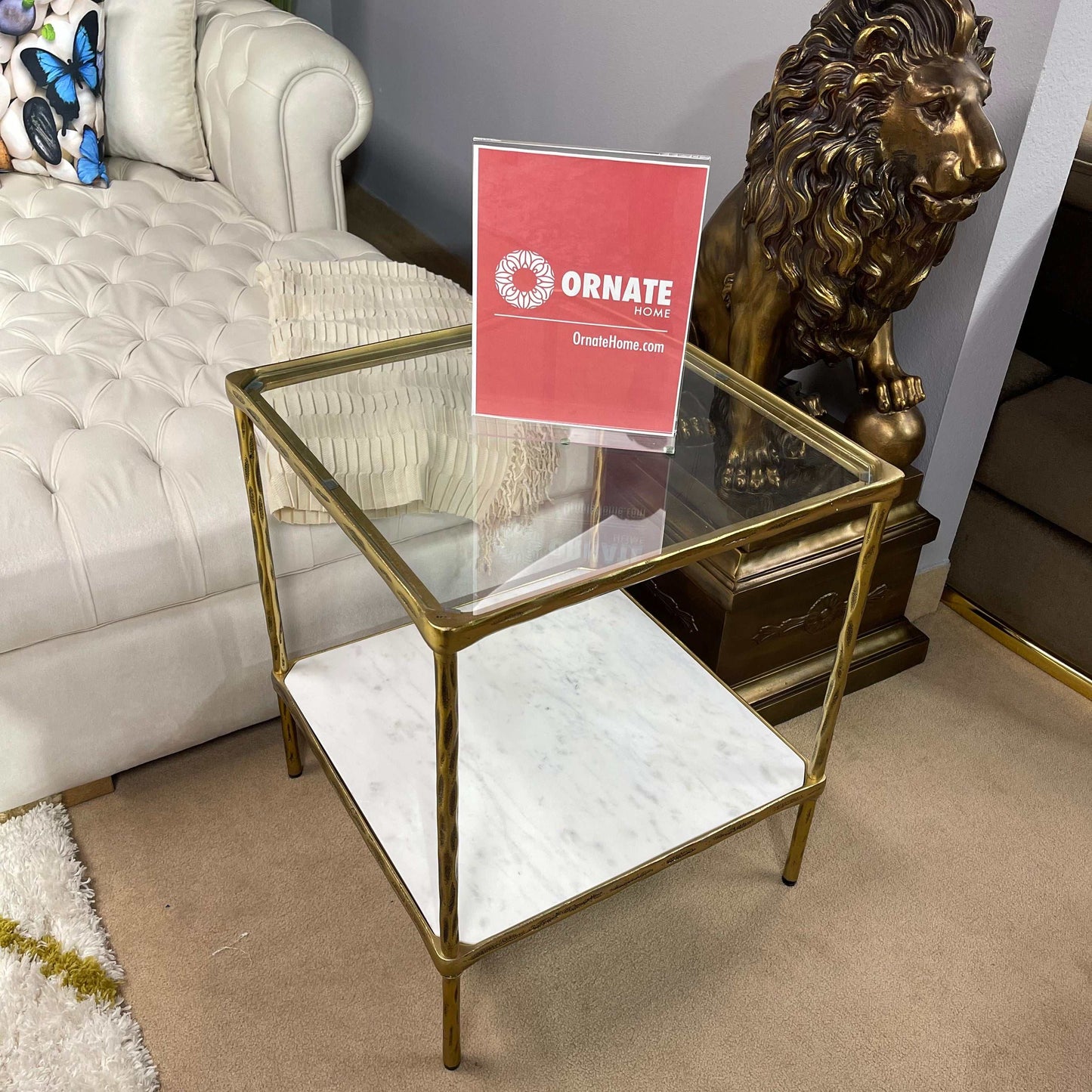 Ryandale Clear Glass & Marble End Table