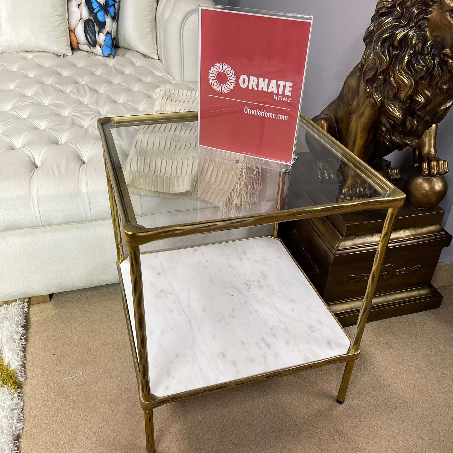 Ryandale Clear Glass & Marble End Table