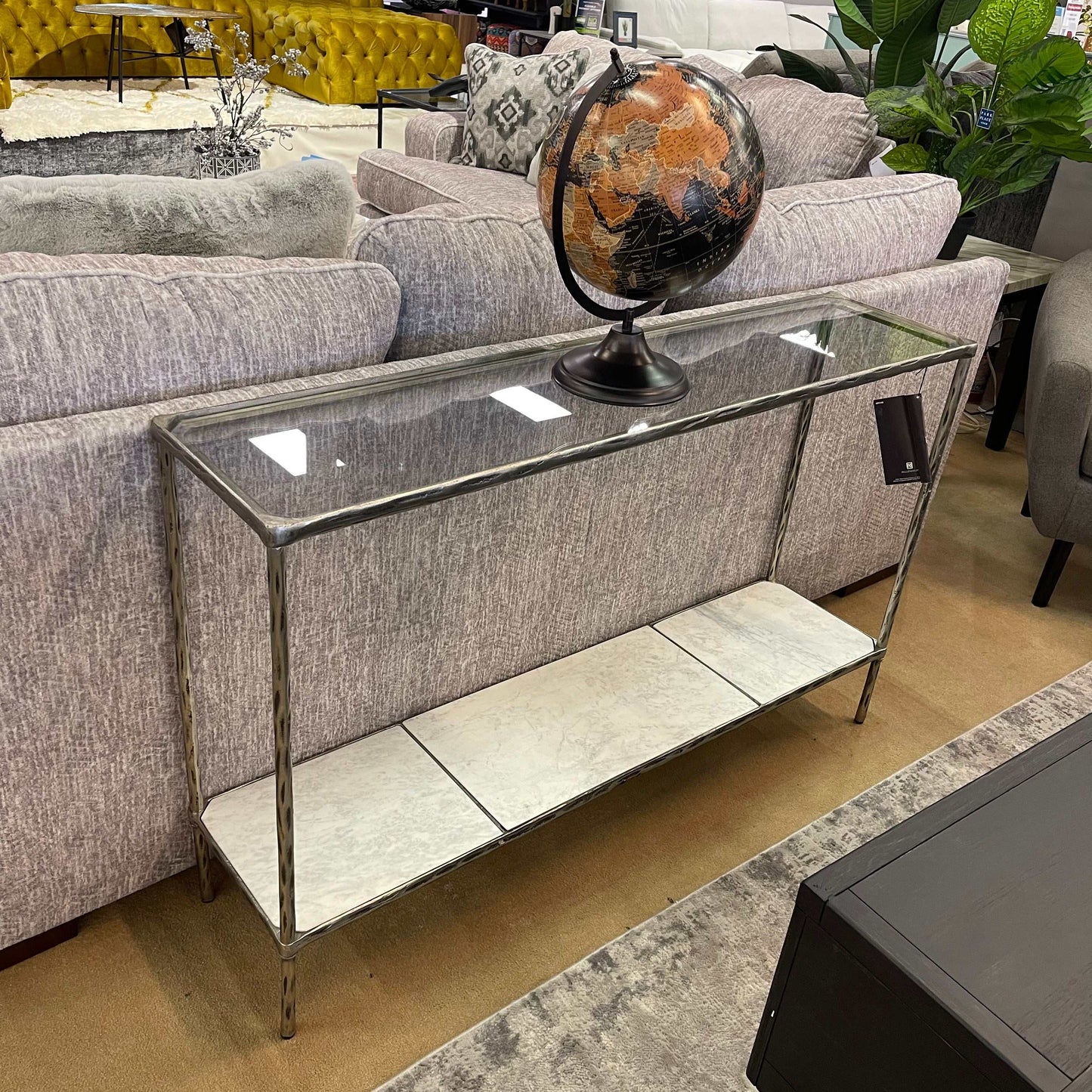 Ryandale Clear Glass & Marble Sofa Table