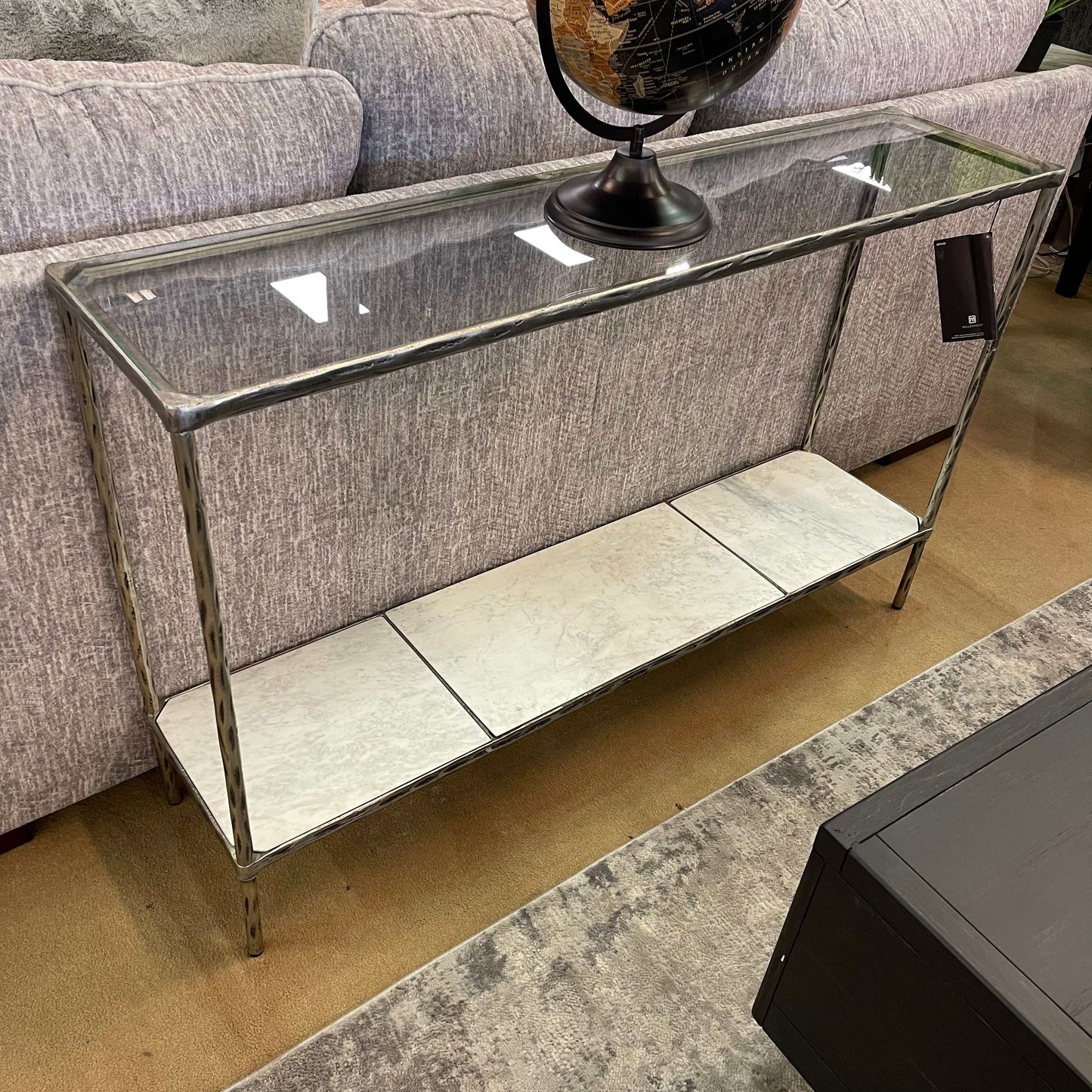 Ryandale Clear Glass & Marble Sofa Table