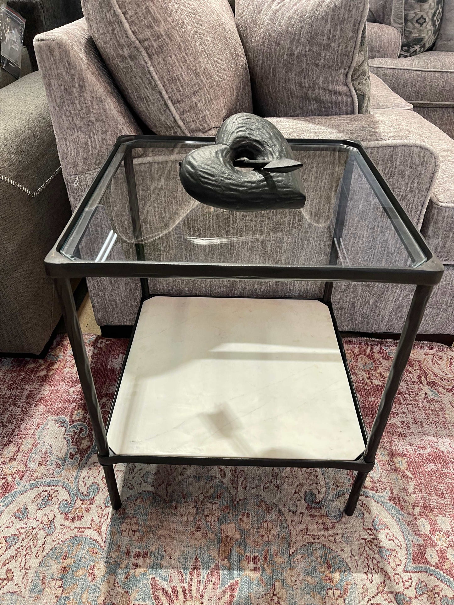 Ryandale Clear Glass & Marble End Table