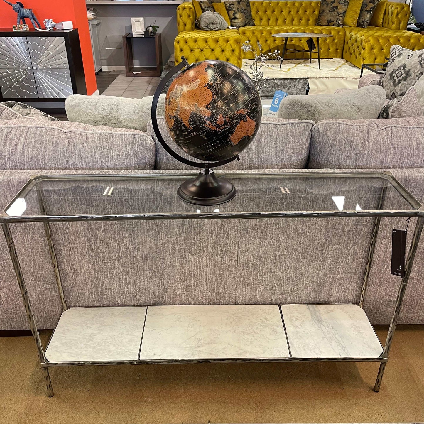 Ryandale Clear Glass & Marble Sofa Table