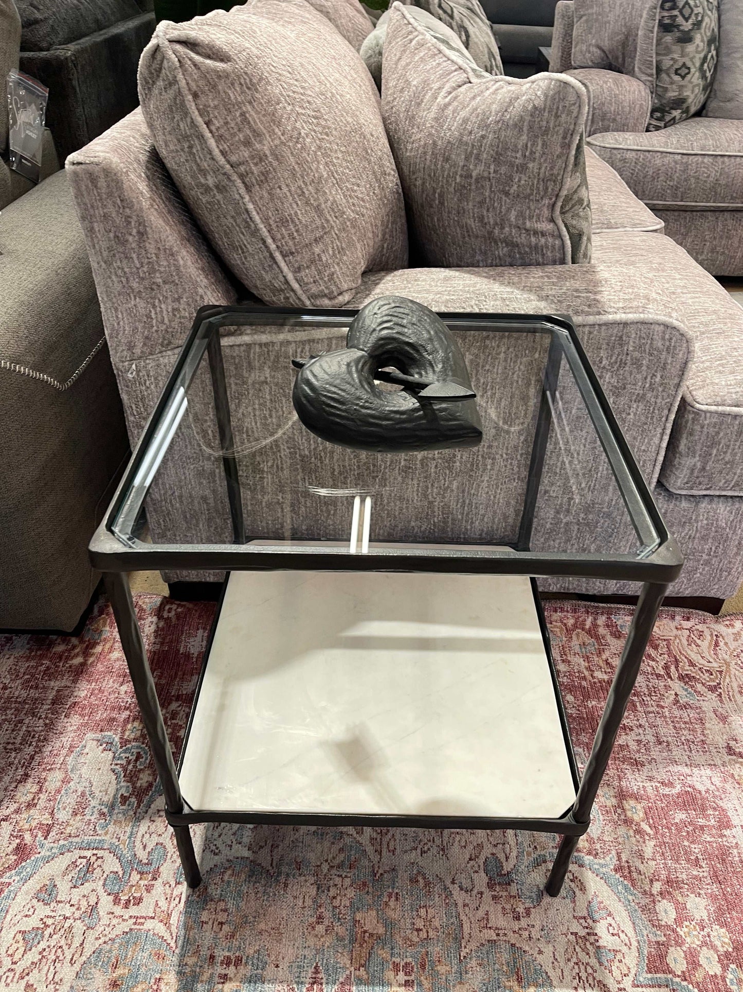 Ryandale Clear Glass & Marble End Table