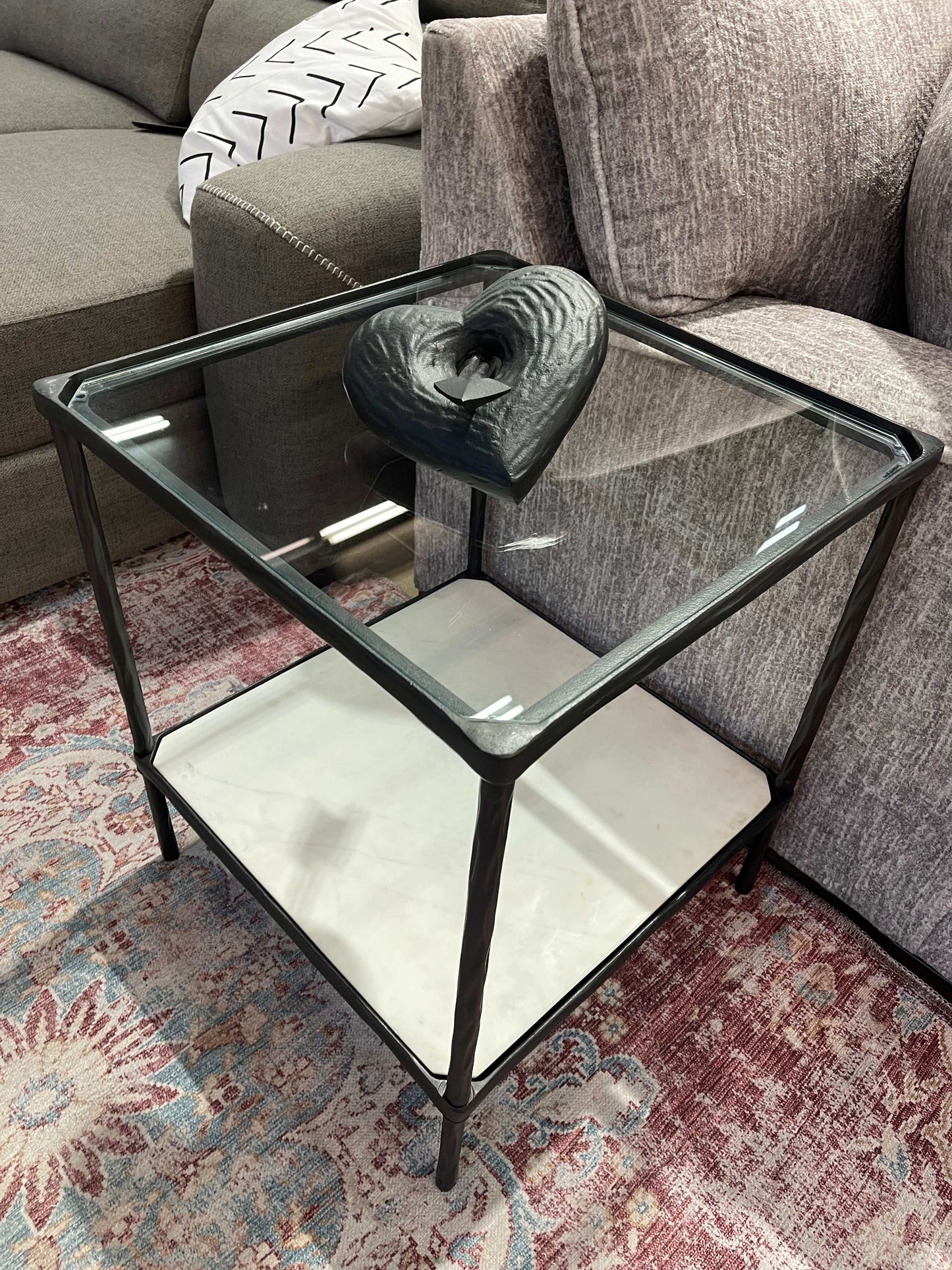 Ryandale Clear Glass & Marble End Table