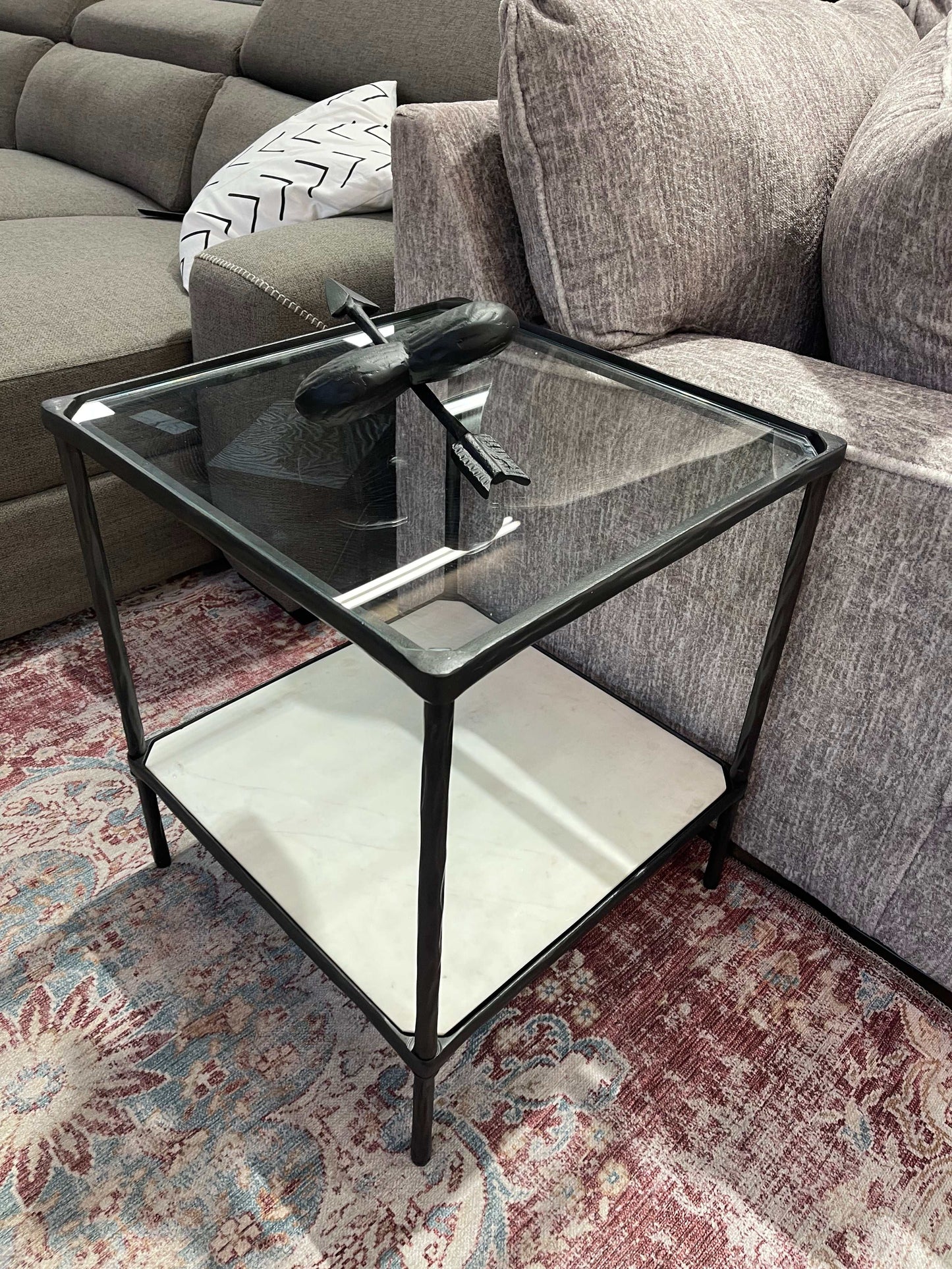 Ryandale Clear Glass & Marble End Table