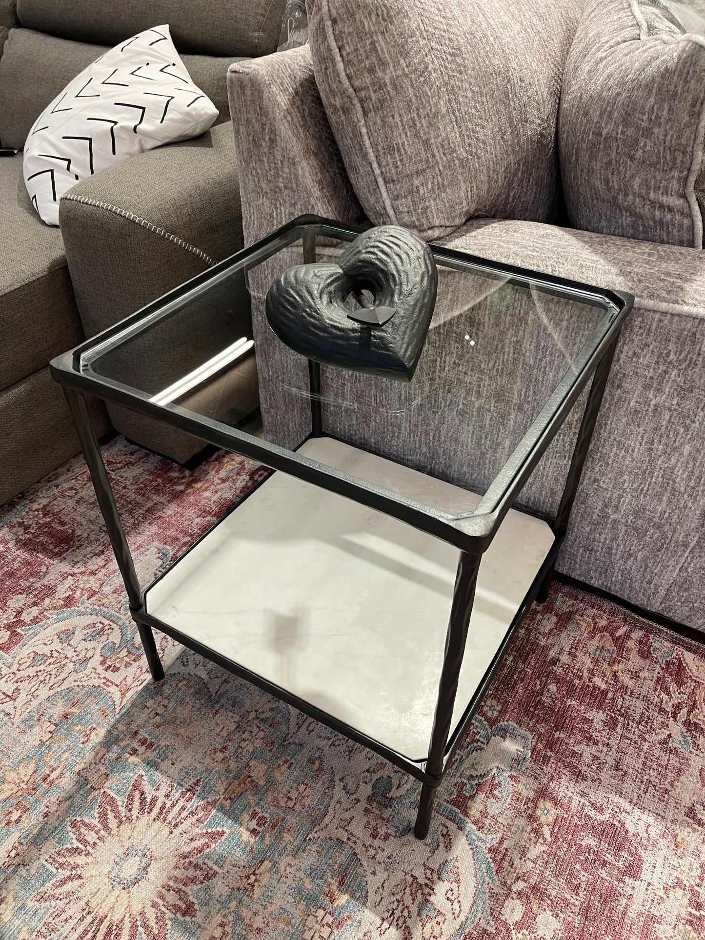 Ryandale Clear Glass & Marble End Table