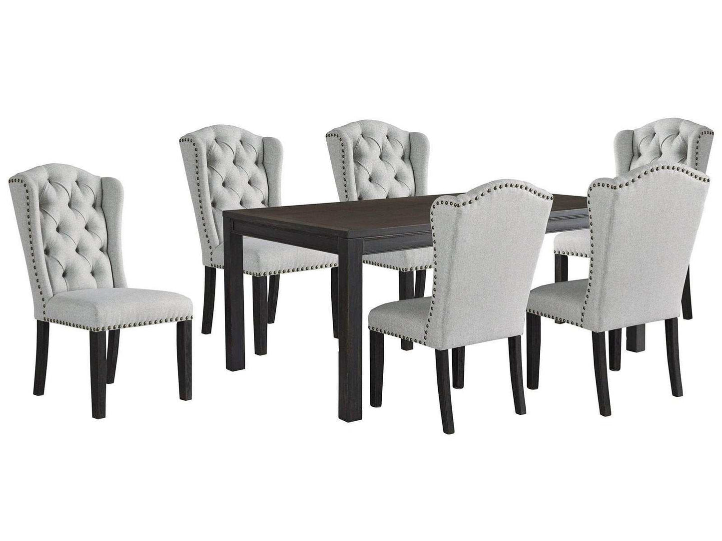 Jeanette Black & Linen Dining Room Set / 7pc