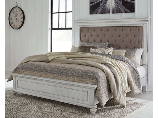 Kanwyn Whitewash King Panel Bed w/ UPH HB